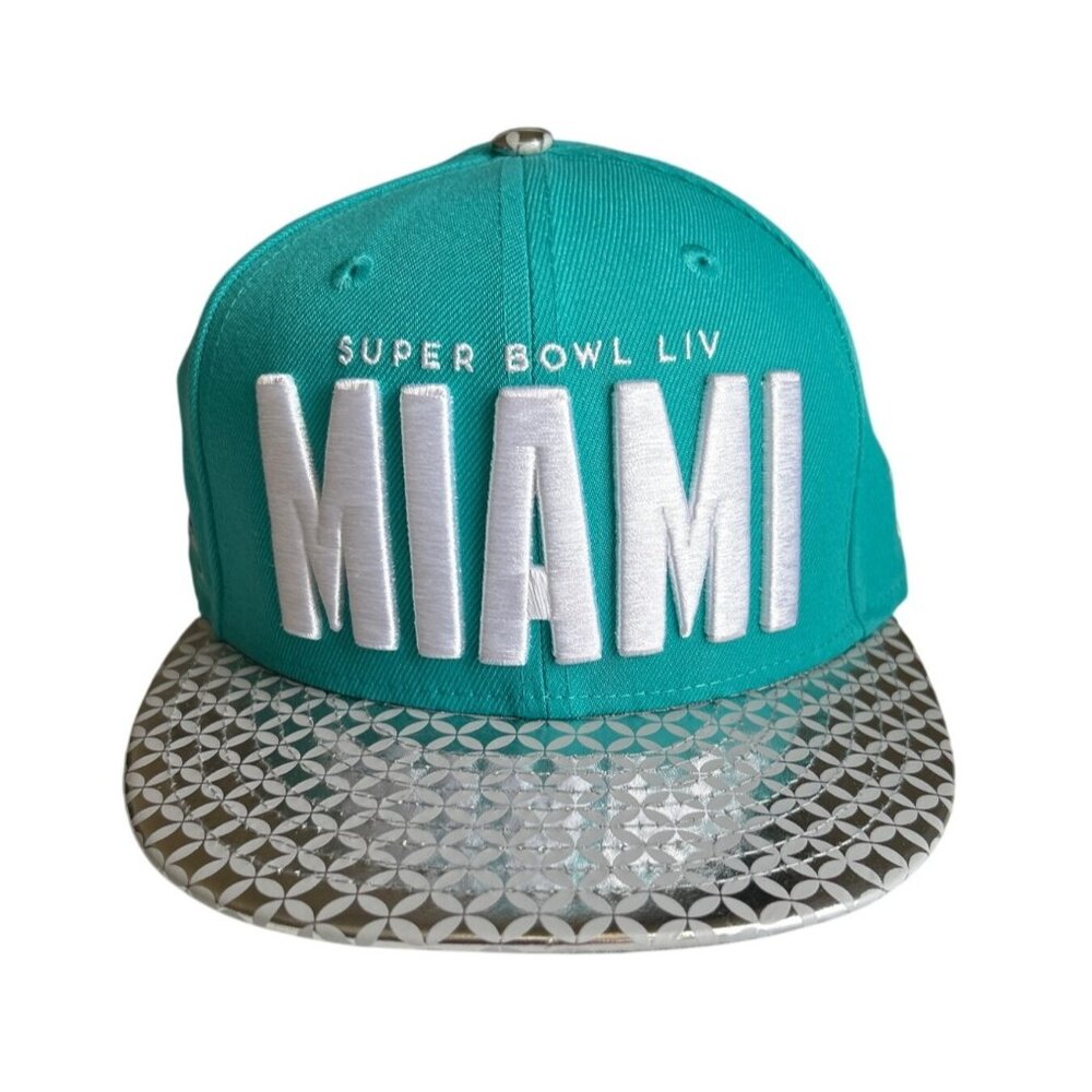 Super Bowl LIV Miami Cap Metallic Silver  Teal Embroidered Logos NFL 100th Anniv